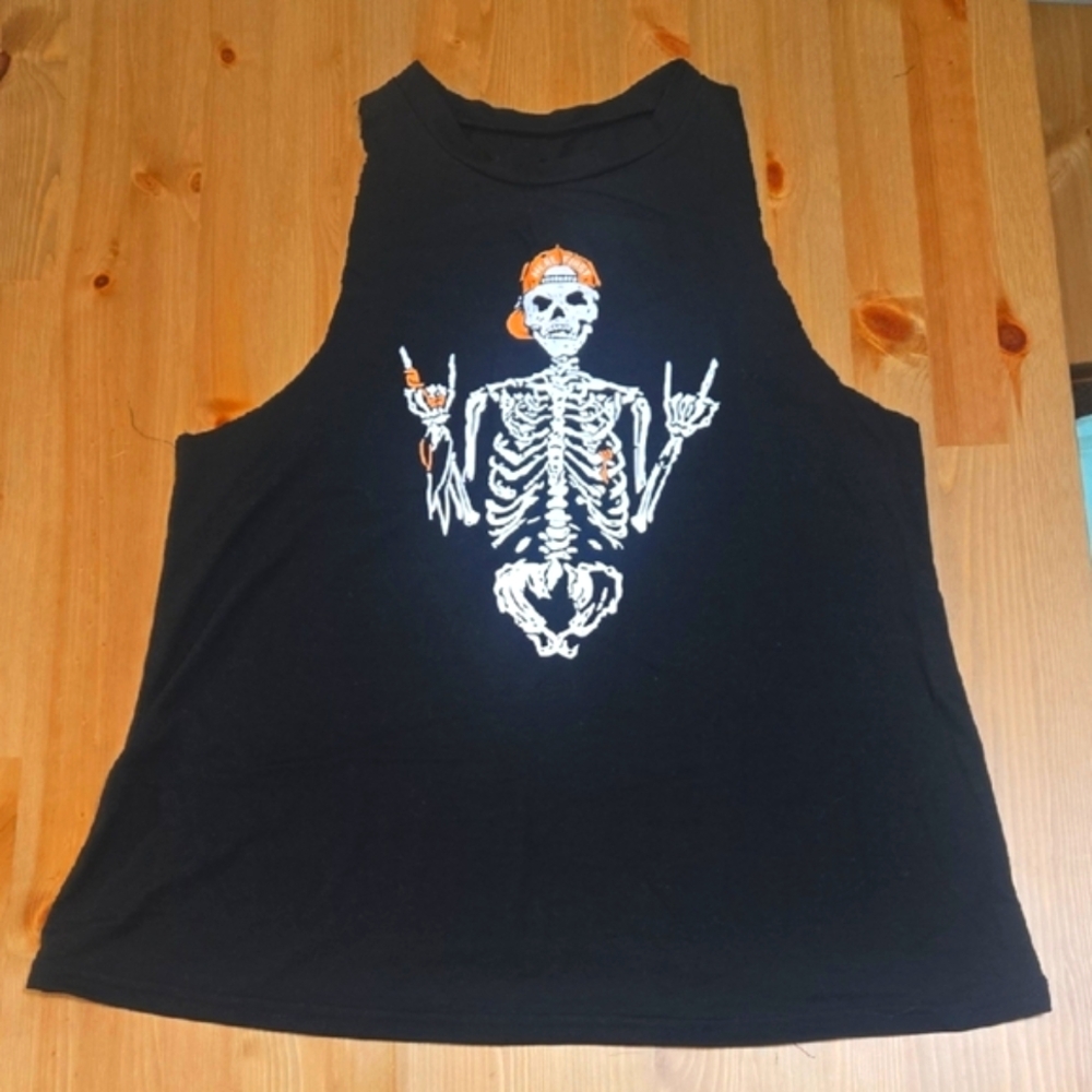 Black Skeleton Graphic Tank Top
